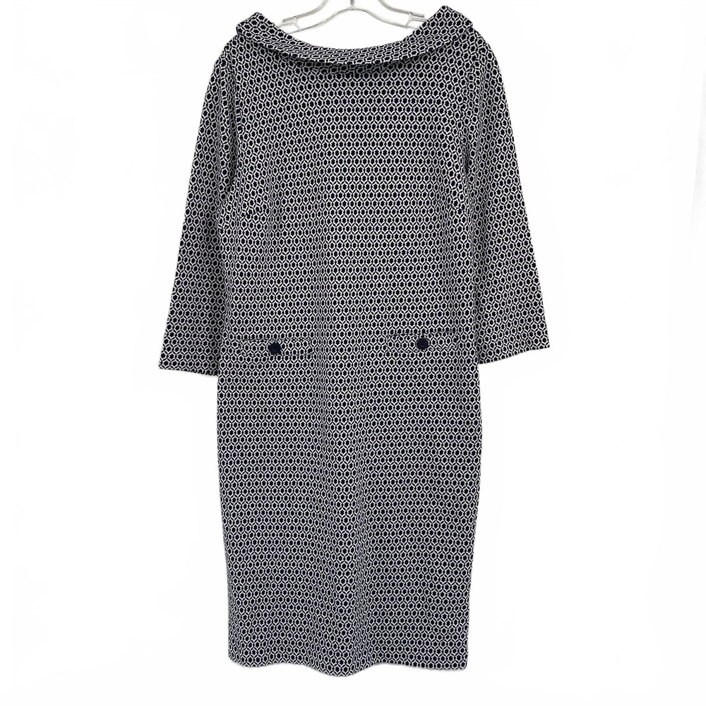 Boden Navy White Patterned Boat Neck Midi Dress | Women’s Regular 12